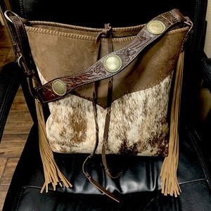 Cowhide leather fringe tote